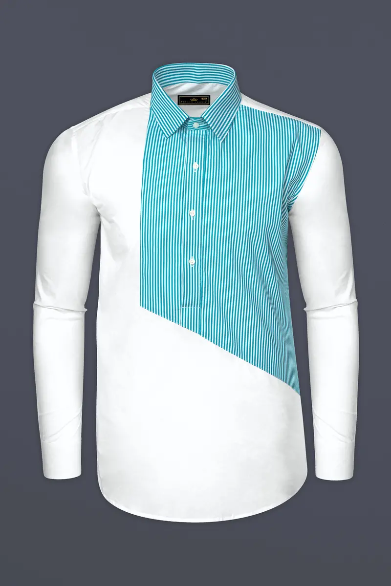Cerulean Blue And Bright White Striped Super Soft Premium Cotton Designer Shirt 5