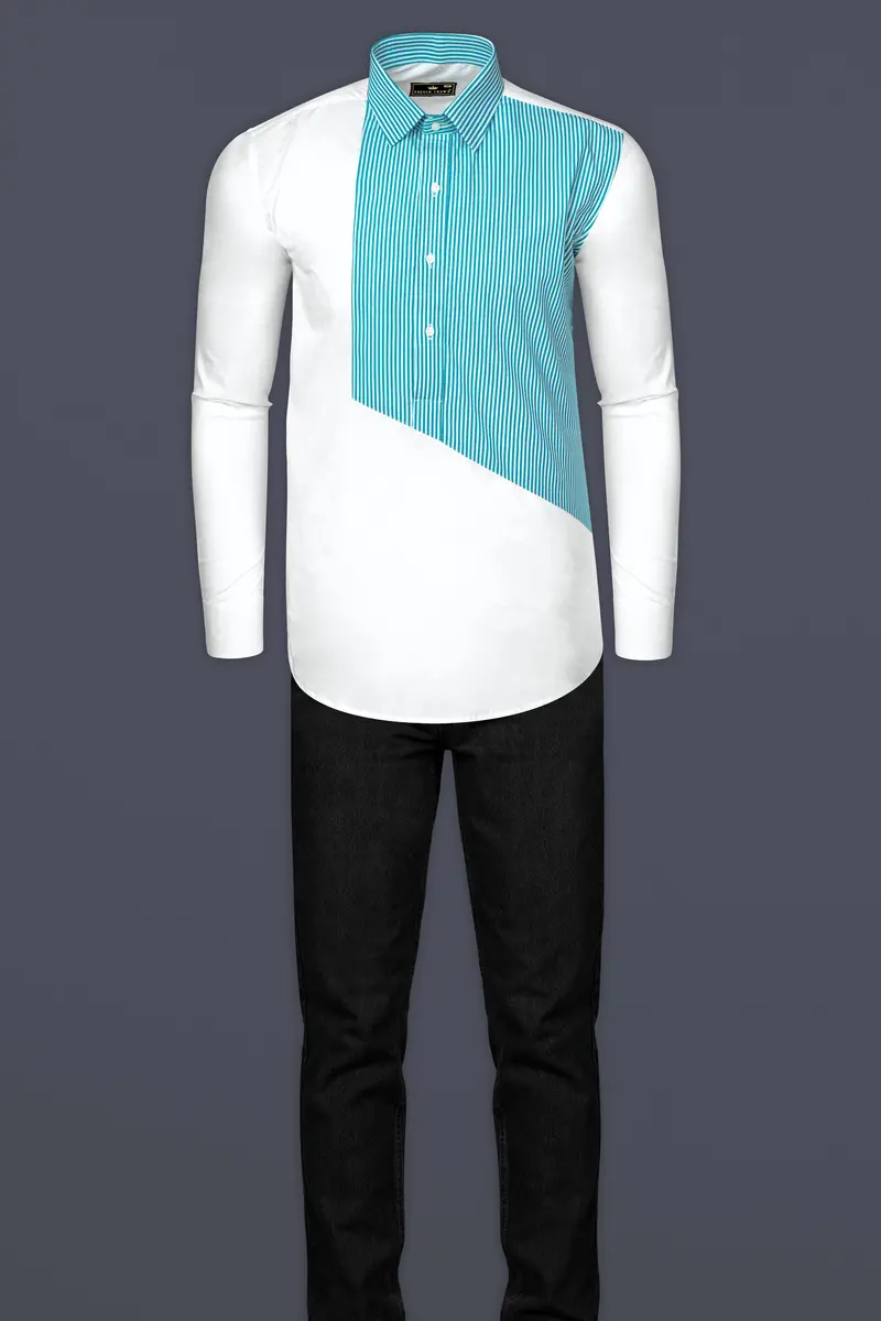 Cerulean Blue And Bright White Striped Super Soft Premium Cotton Designer Shirt 7