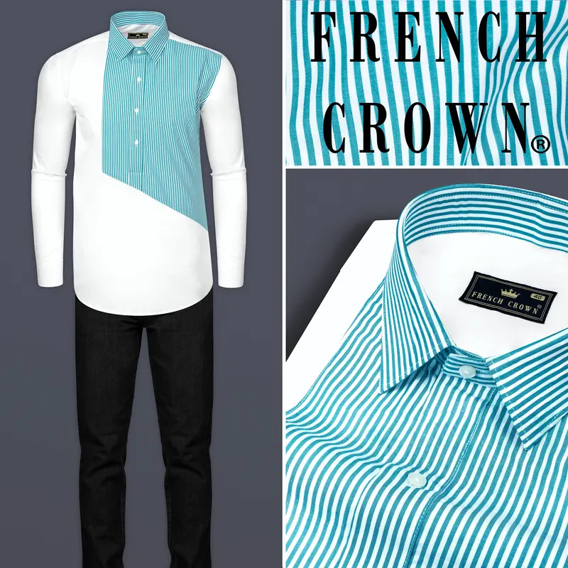 Cerulean Blue And Bright White Striped Super Soft Premium Cotton Designer Shirt 9