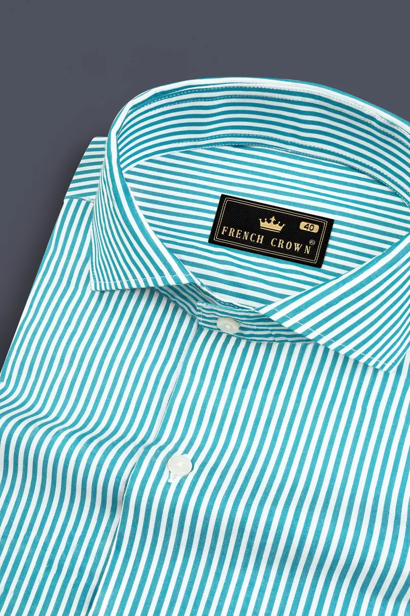 Cerulean Blue And Bright White Striped Super Soft Premium Cotton Shirt 1