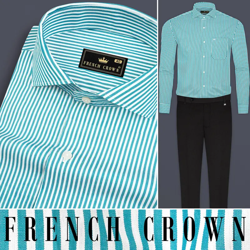 Cerulean Blue And Bright White Striped Super Soft Premium Cotton Shirt 10