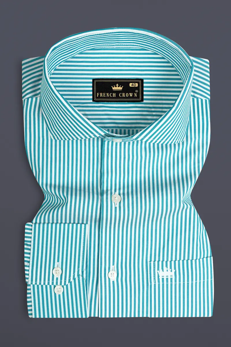 Cerulean Blue And Bright White Striped Super Soft Premium Cotton Shirt 3