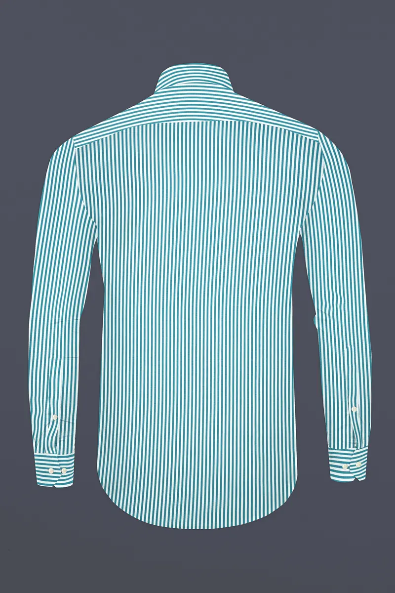 Cerulean Blue And Bright White Striped Super Soft Premium Cotton Shirt 5