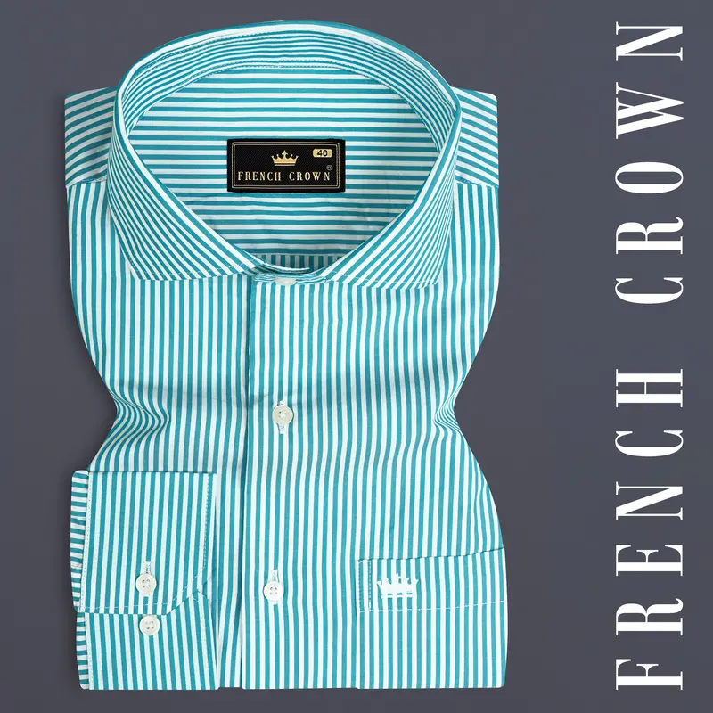 Cerulean Blue And Bright White Striped Super Soft Premium Cotton Shirt 7