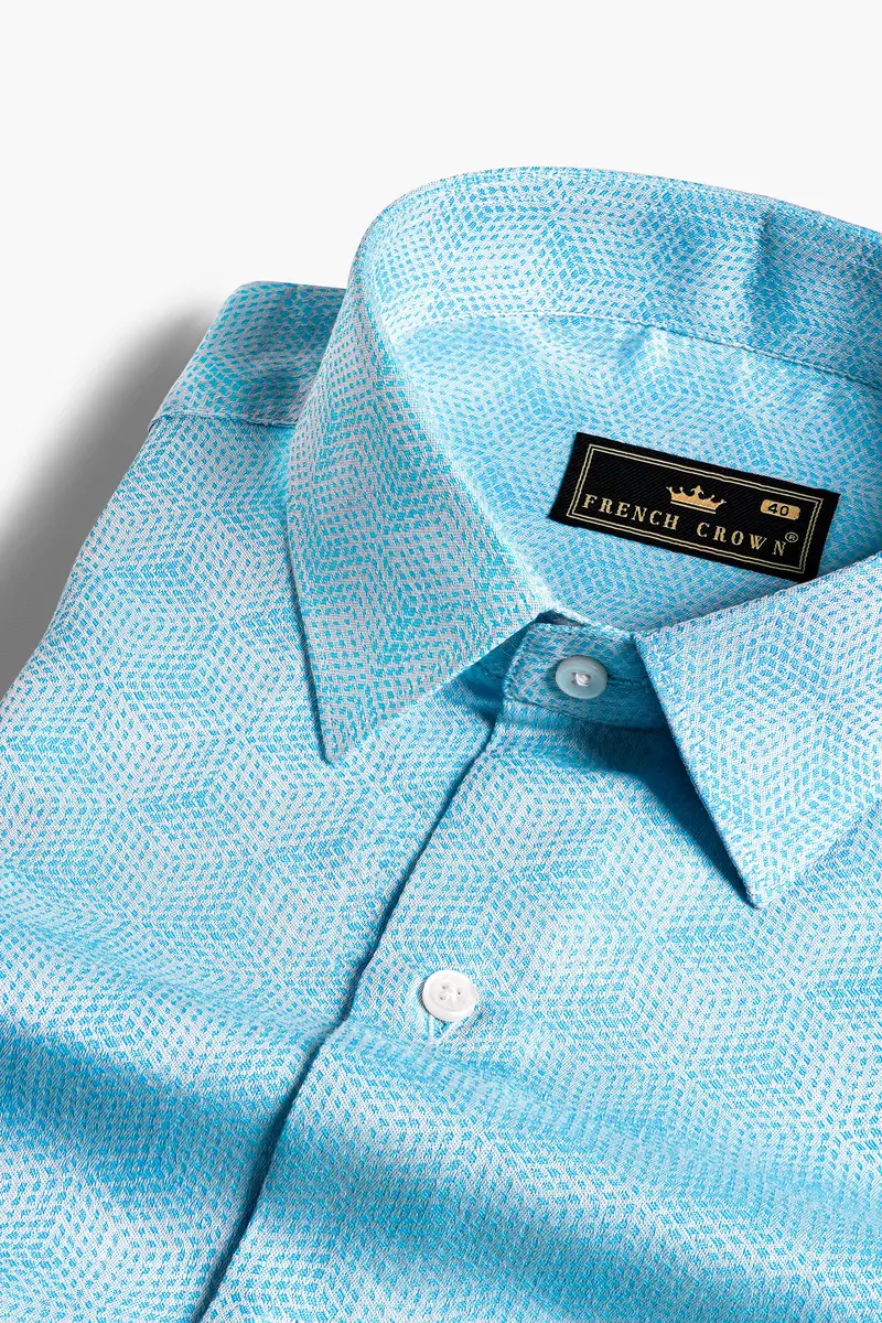 Cerulean Blue And White Jacquard Textured Premium Giza Cotton Shirt 1