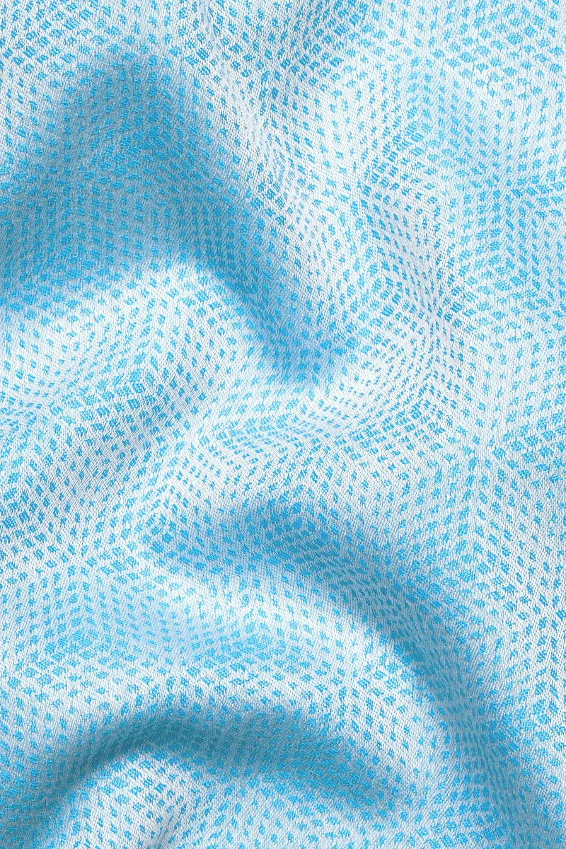 Cerulean Blue And White Jacquard Textured Premium Giza Cotton Shirt 2