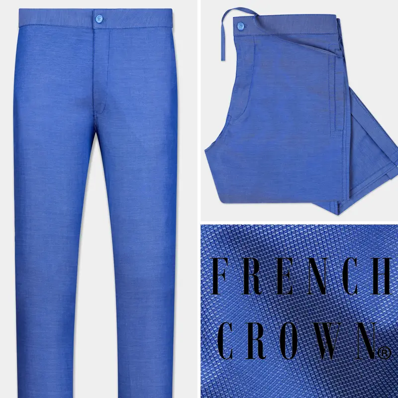 Cerulean Blue Dobby Textured Premium Cotton Lounge Pant 1