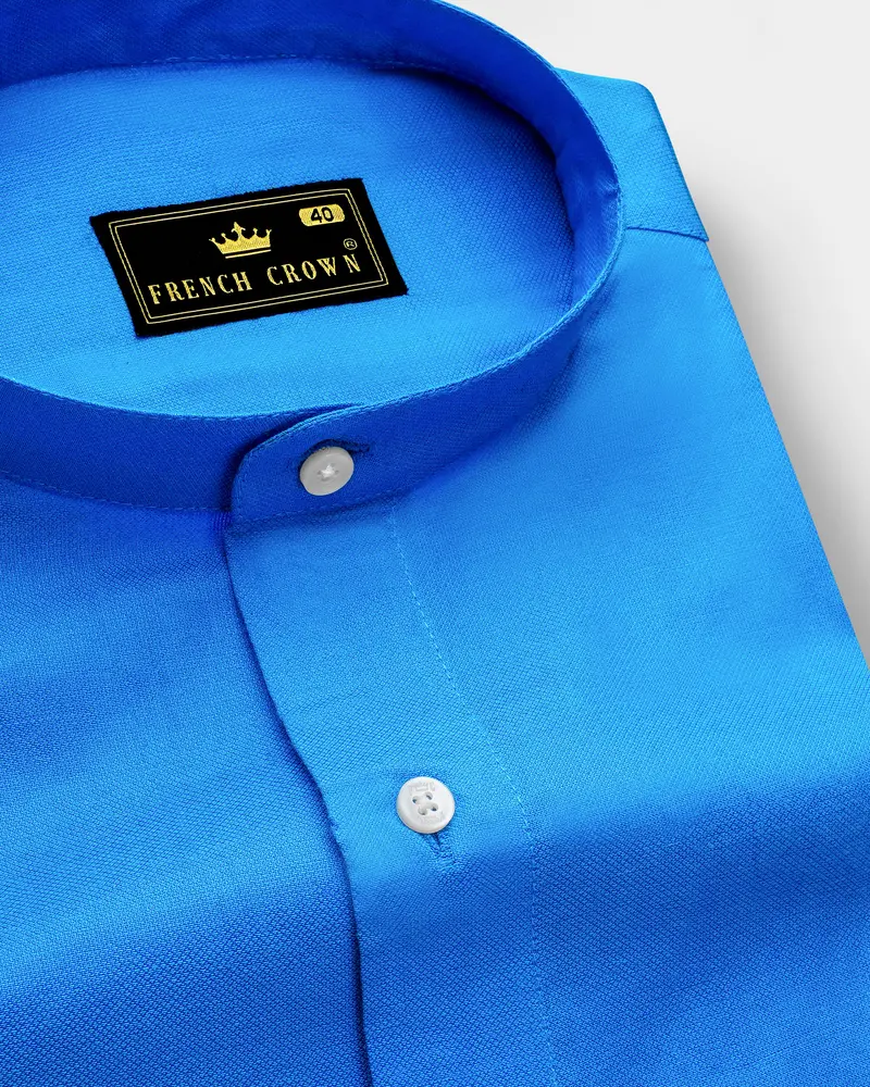 Cerulean Blue Dobby Textured Premium Giza Cotton Shirt 1