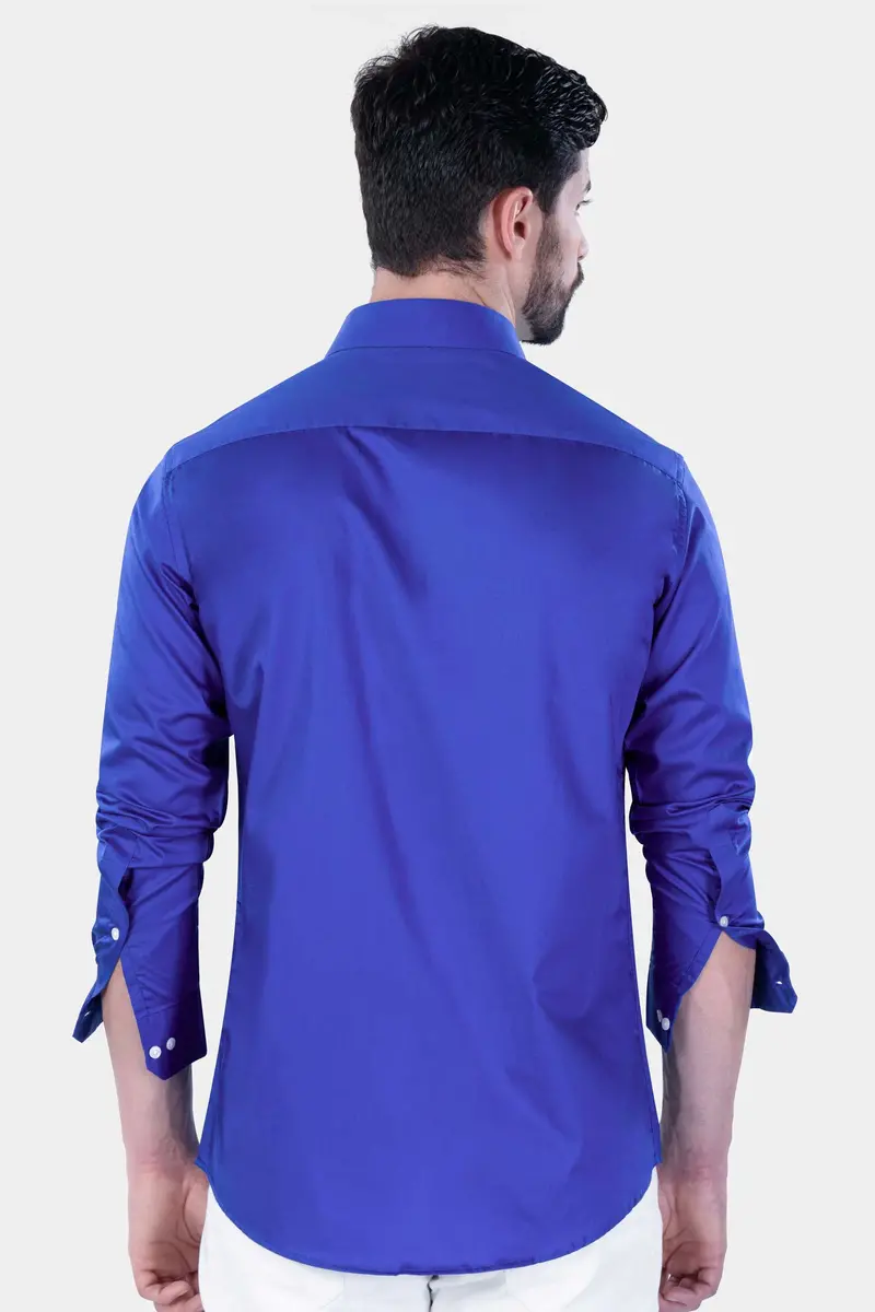 Cerulean Blue French Crown Embroidered Subtle Sheen Super Soft Premium Cotton Designer Shirt 9