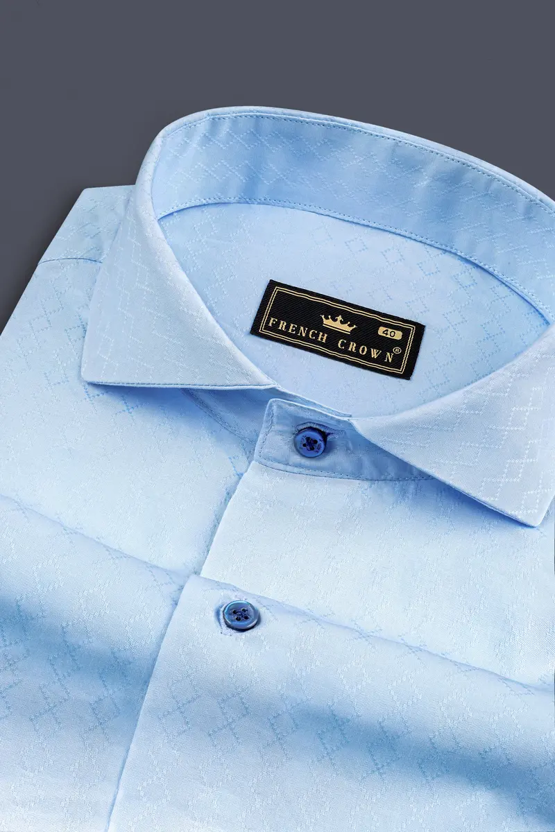 Cerulean Blue Jacquard Textured Premium Cotton Shirt 1