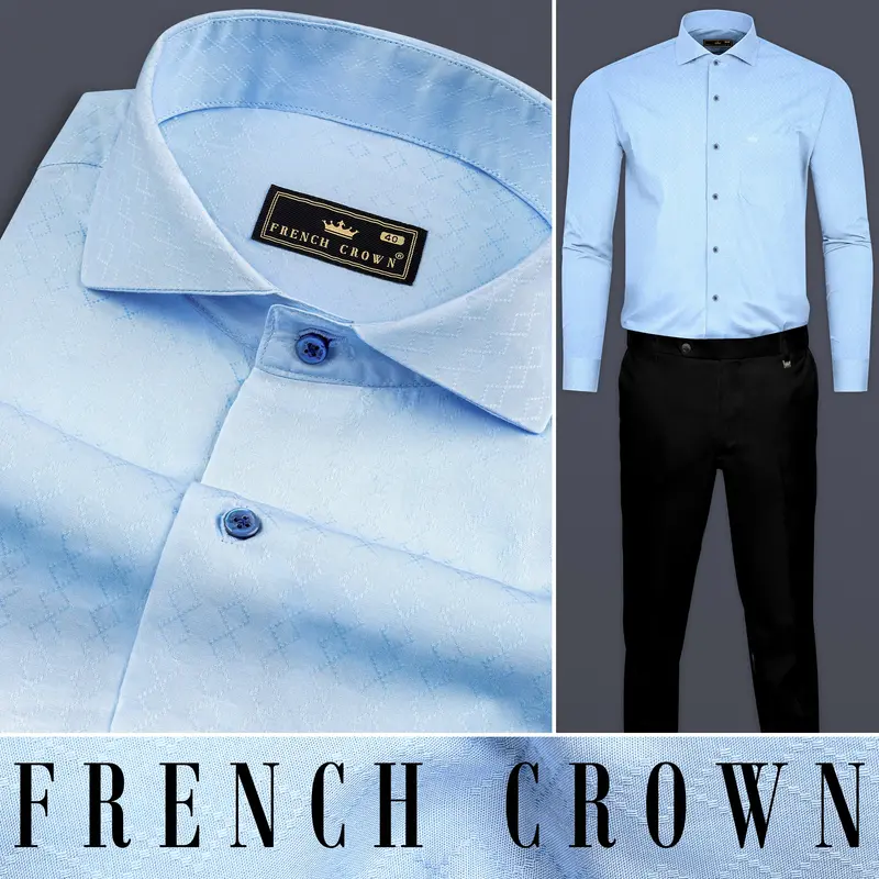 Cerulean Blue Jacquard Textured Premium Cotton Shirt 10