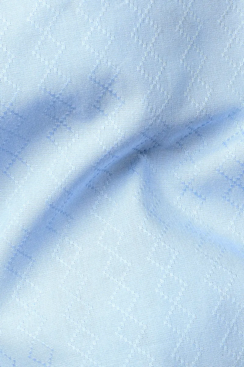 Cerulean Blue Jacquard Textured Premium Cotton Shirt 2