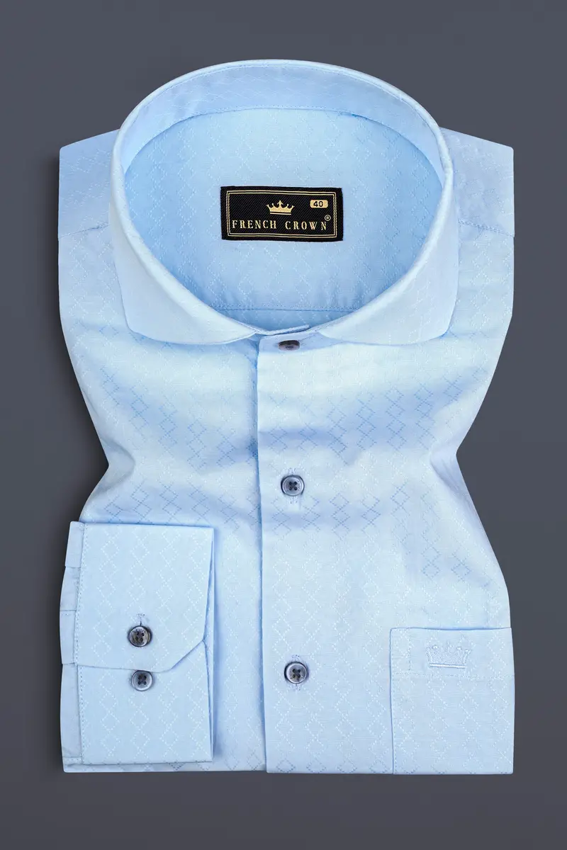 Cerulean Blue Jacquard Textured Premium Cotton Shirt 3