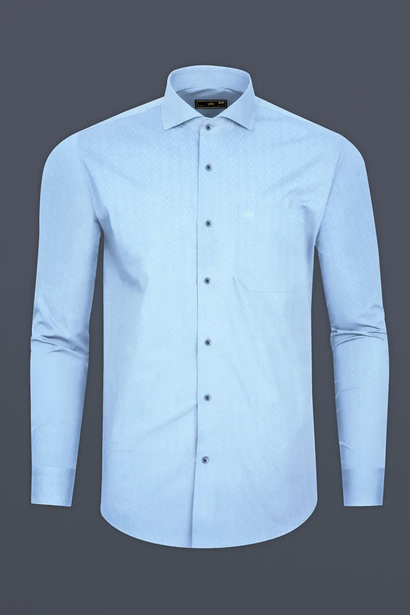Cerulean Blue Jacquard Textured Premium Cotton Shirt 4