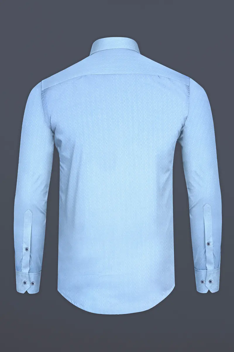 Cerulean Blue Jacquard Textured Premium Cotton Shirt 5