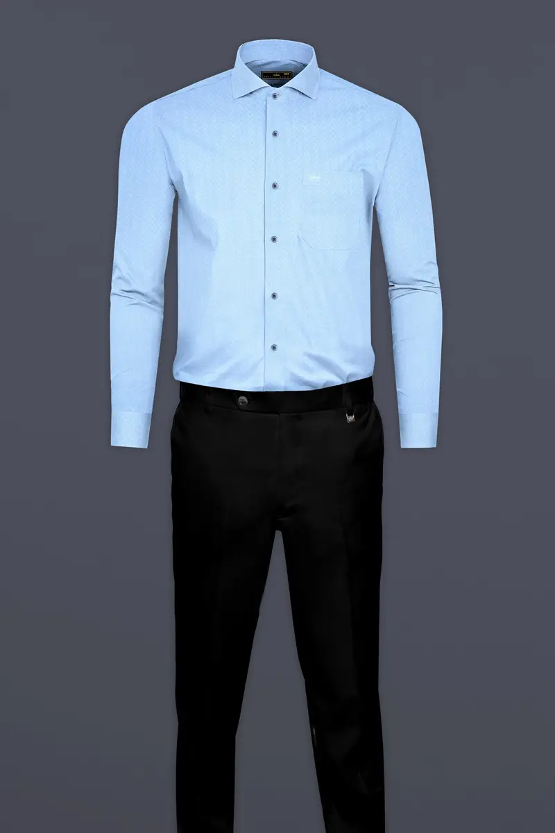Cerulean Blue Jacquard Textured Premium Cotton Shirt 6