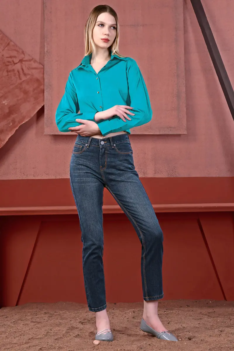 Cerulean Blue Premium Cotton Tie Up Style Crop Shirt 6