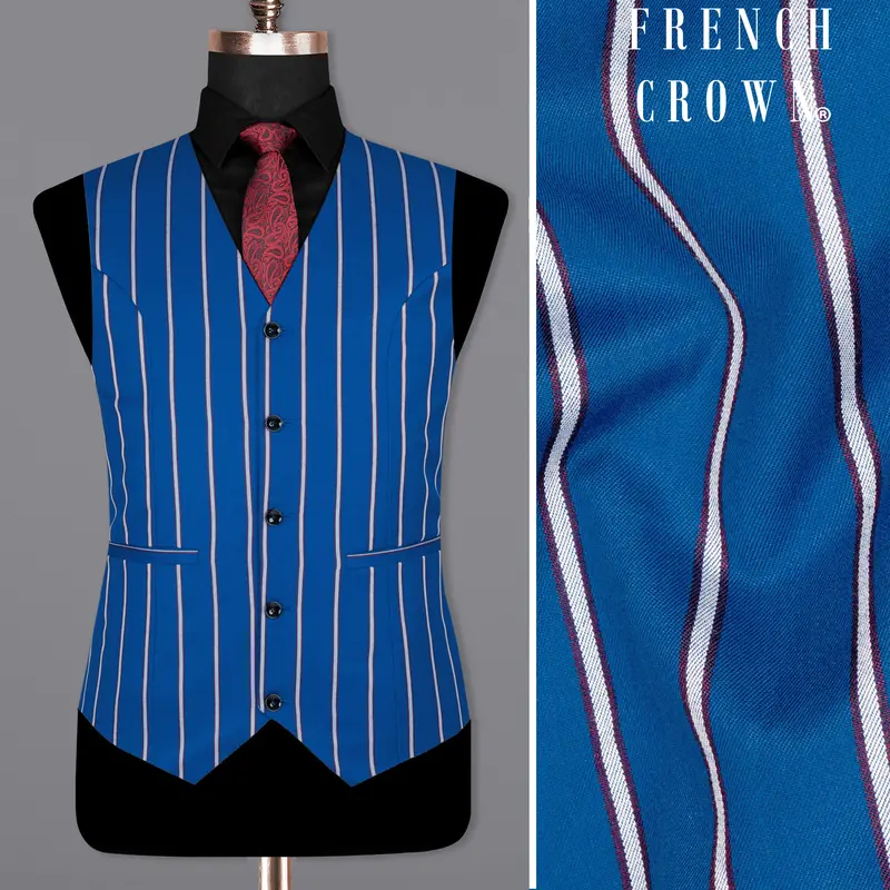 Cerulean Blue Striped Woolrich Waistcoat 1