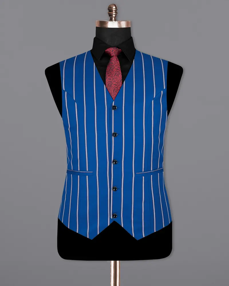 Cerulean Blue Striped Woolrich Waistcoat 2