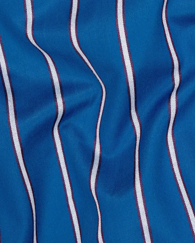 Cerulean Blue Striped Woolrich Waistcoat 3
