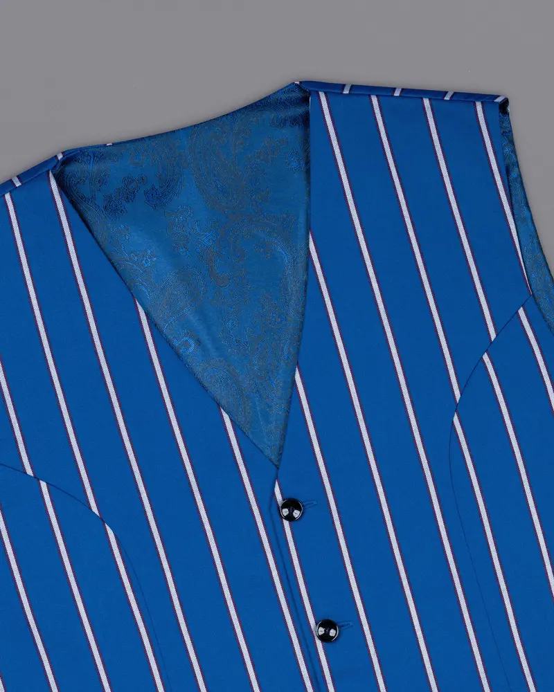 Cerulean Blue Striped Woolrich Waistcoat 4