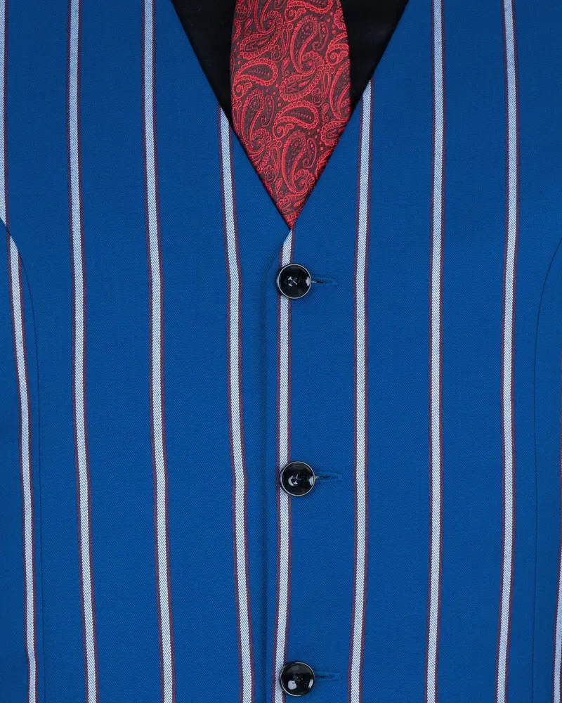 Cerulean Blue Striped Woolrich Waistcoat 5