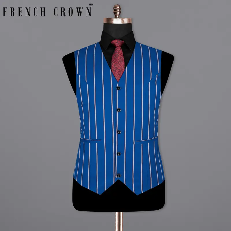 Cerulean Blue Striped Woolrich Waistcoat 7