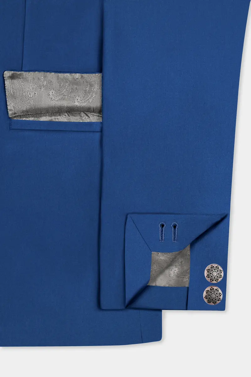 Cerulean Elite-Cobalt Blue Solid Wool Rich Bandhgala Slight Stretch Blazer 5
