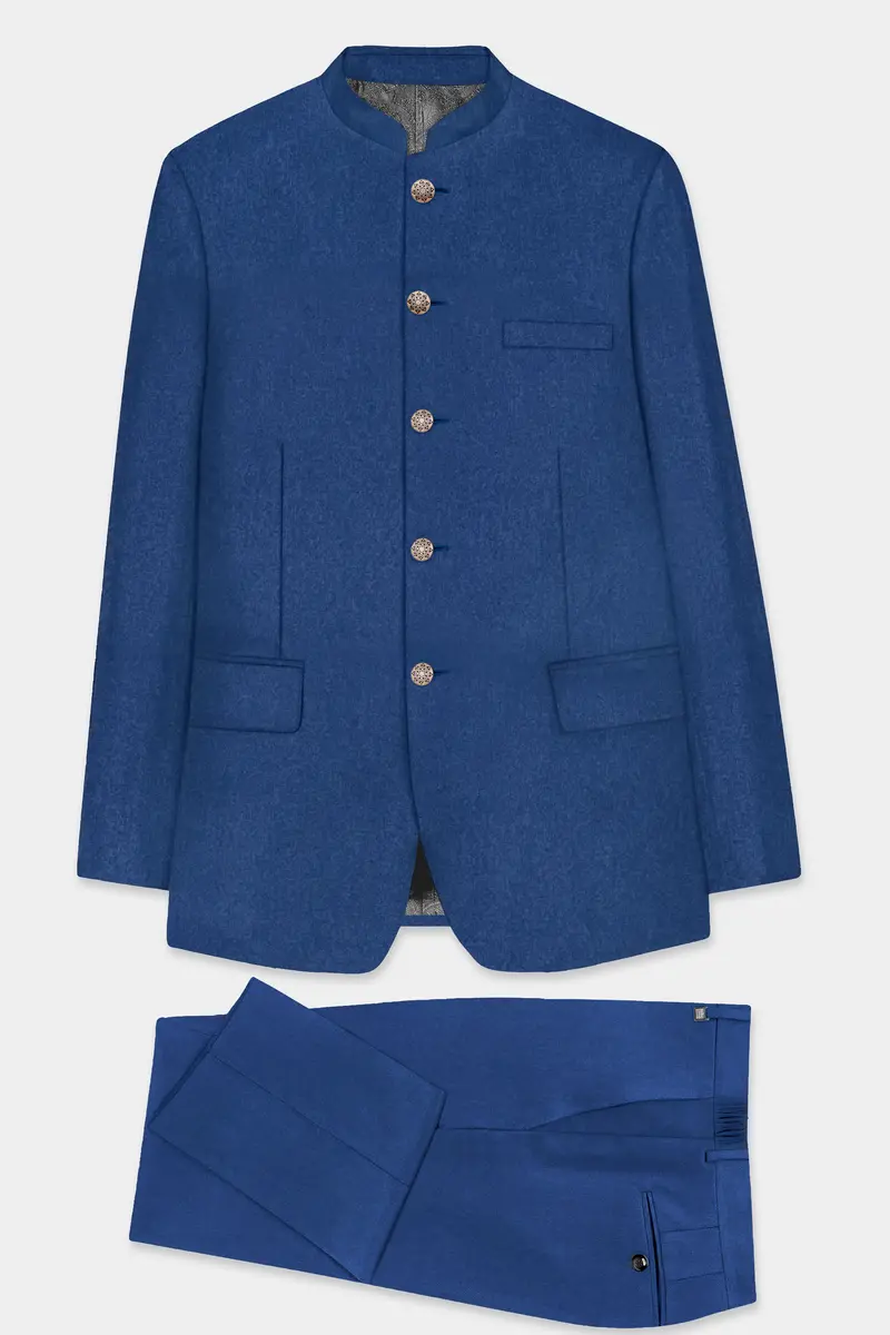Cerulean Elite-Cobalt Blue Solid Wool Rich Bandhgala Slight Stretch Suit 10