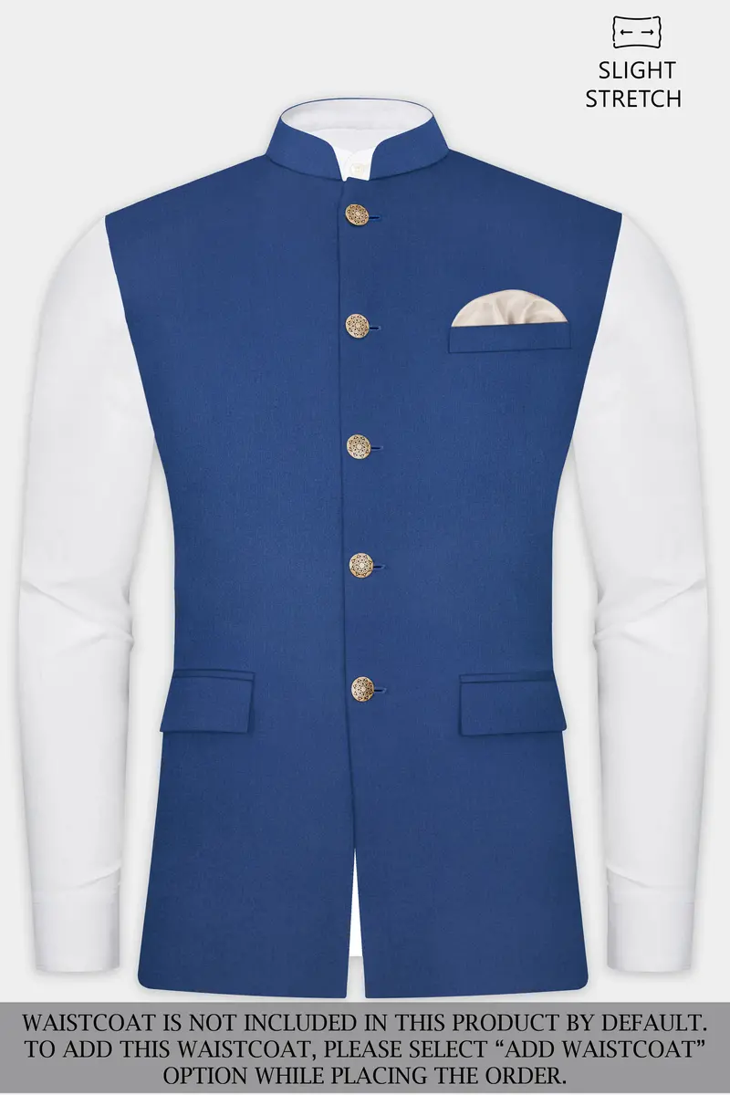 Cerulean Elite-Cobalt Blue Solid Wool Rich Bandhgala Slight Stretch Suit 15