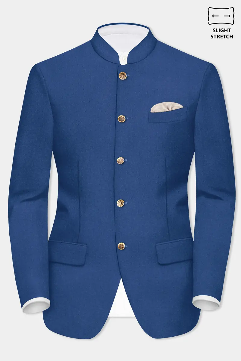 Cerulean Elite-Cobalt Blue Solid Wool Rich Bandhgala Slight Stretch Suit 9
