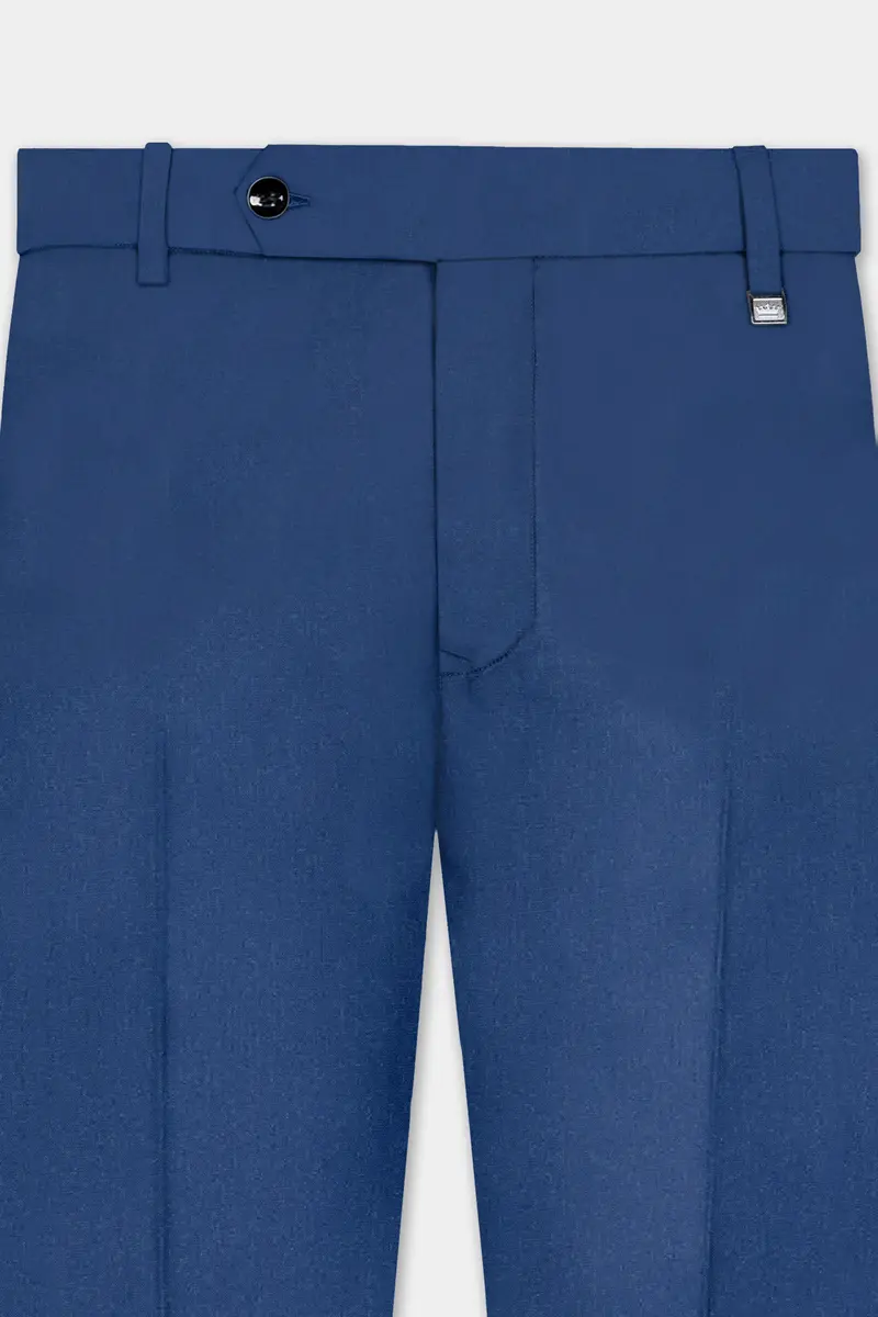 Cerulean Elite-Cobalt Blue Solid Wool Rich Cross Placket Bandhgala Slight Stretch Suit 11