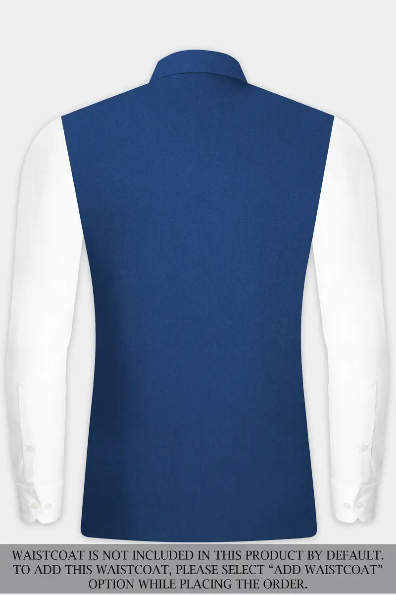 Cerulean Elite-Cobalt Blue Solid Wool Rich Cross Placket Bandhgala Slight Stretch Suit 16