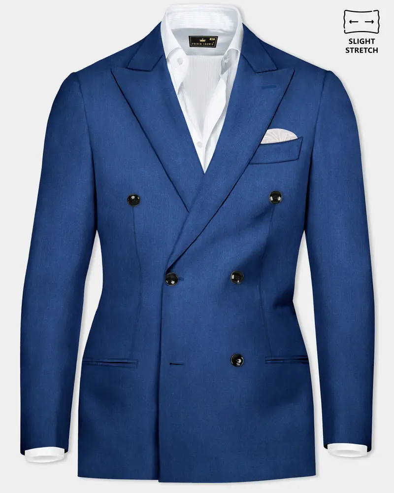 Cerulean Elite-Cobalt Blue Solid Wool Rich Double Breasted Slight Stretch Blazer 1