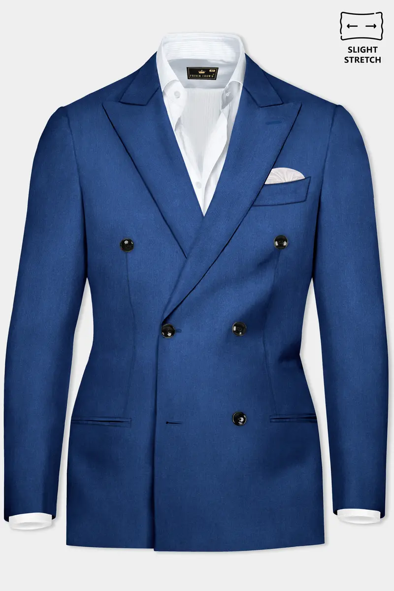 Cerulean Elite-Cobalt Blue Solid Wool Rich Double Breasted Slight Stretch Blazer 2
