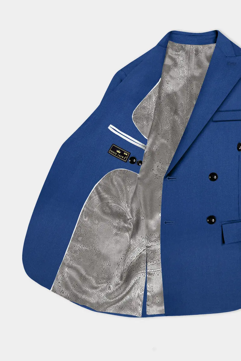 Cerulean Elite-Cobalt Blue Solid Wool Rich Double Breasted Slight Stretch Blazer 4