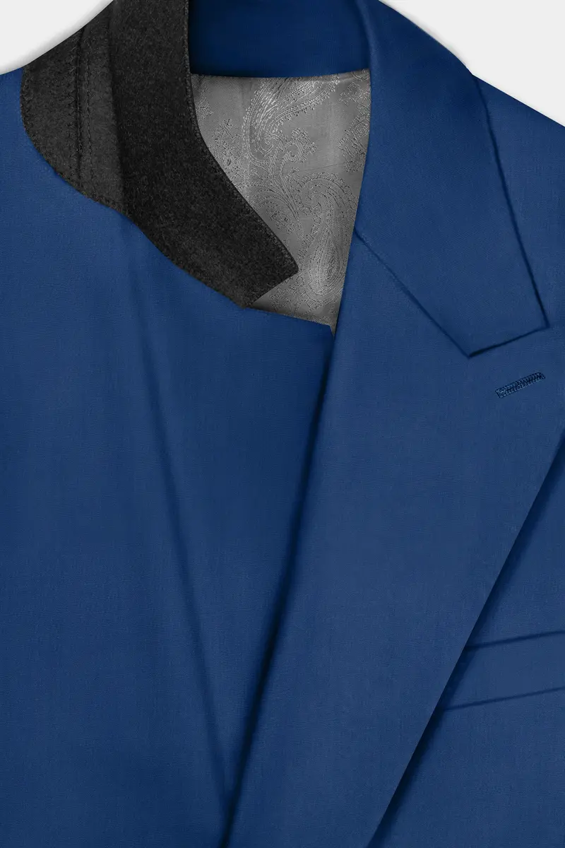 Cerulean Elite-Cobalt Blue Solid Wool Rich Double Breasted Slight Stretch Blazer 5