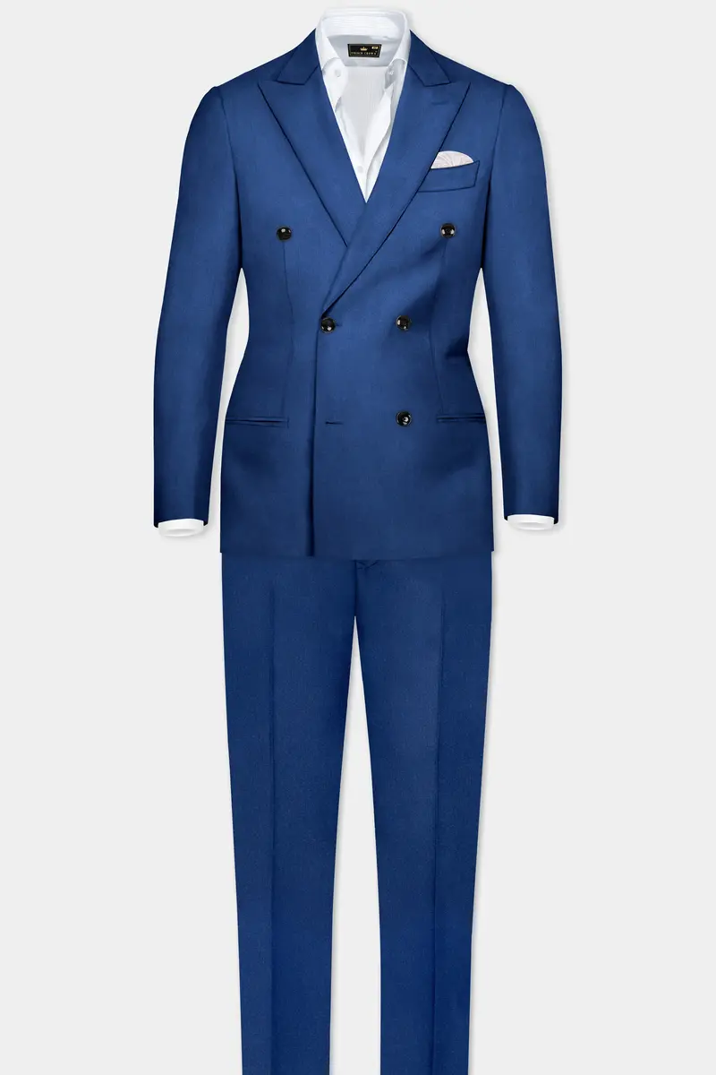 Cerulean Elite-Cobalt Blue Solid Wool Rich Double Breasted Slight Stretch Blazer 9