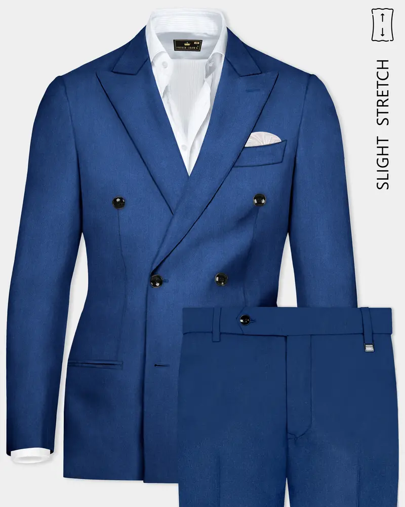 Cerulean Elite-Cobalt Blue Solid Wool Rich Double Breasted Slight Stretch Suit 1