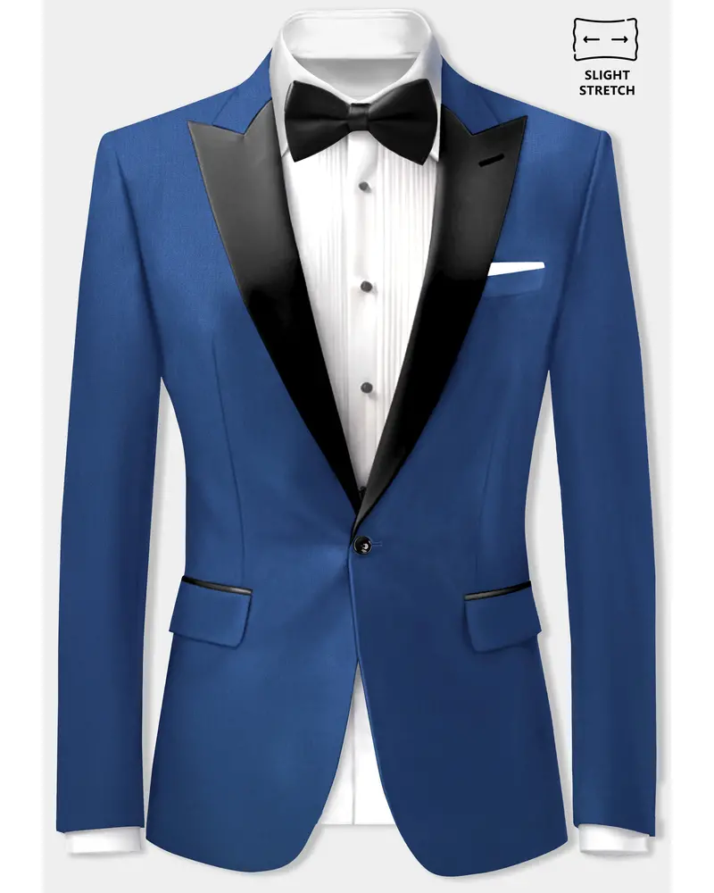 Cerulean Elite-Cobalt Blue Solid Wool Rich Peak Lapel Tuxedo Slight Stretch Blazer 1
