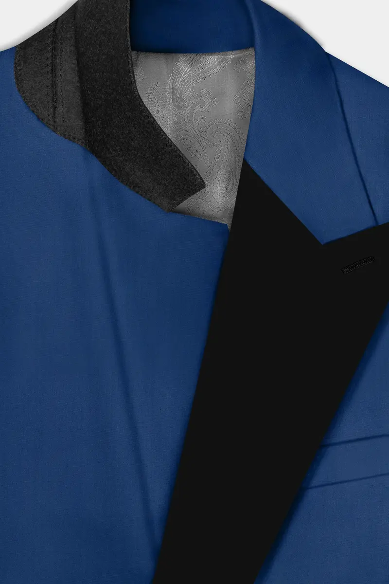 Cerulean Elite-Cobalt Blue Solid Wool Rich Peak Lapel Tuxedo Slight Stretch Blazer 5