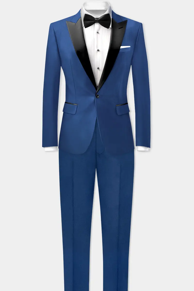 Cerulean Elite-Cobalt Blue Solid Wool Rich Peak Lapel Tuxedo Slight Stretch Blazer 9