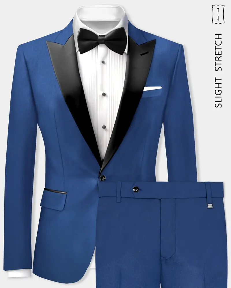Cerulean Elite-Cobalt Blue Solid Wool Rich Peak Lapel Tuxedo Slight Stretch Suit 1