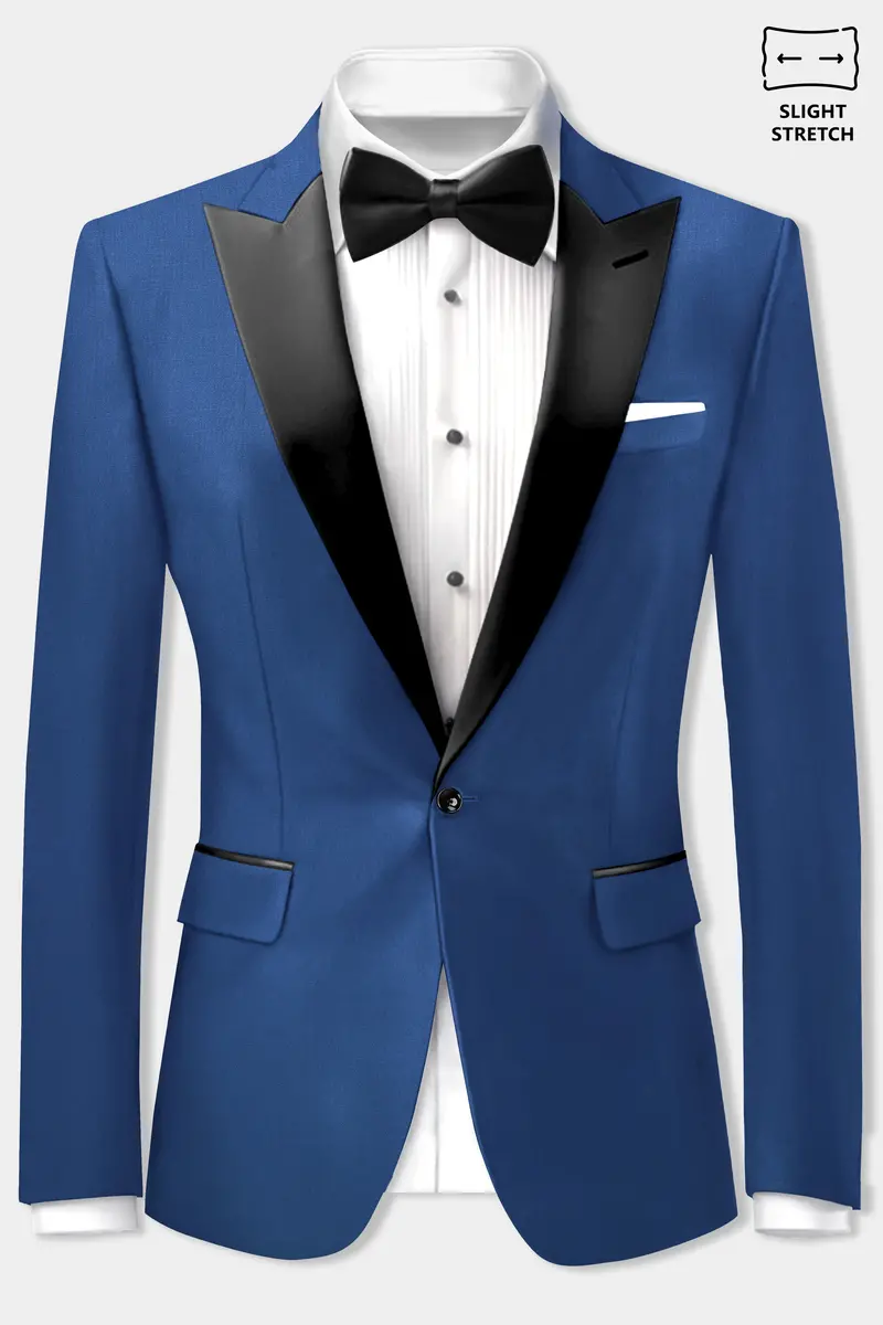 Cerulean Elite-Cobalt Blue Solid Wool Rich Peak Lapel Tuxedo Slight Stretch Suit 10