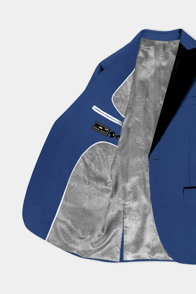 Cerulean Elite-Cobalt Blue Solid Wool Rich Peak Lapel Tuxedo Slight Stretch Suit 5