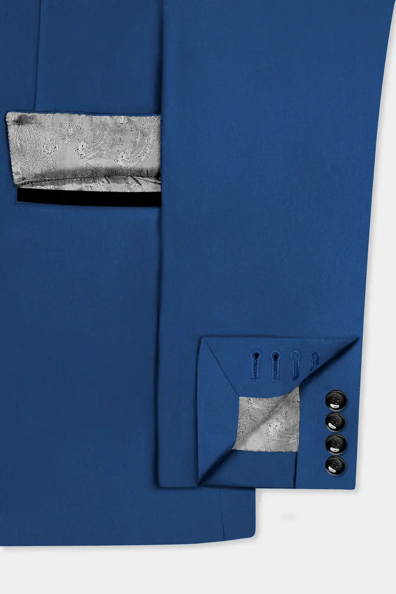 Cerulean Elite-Cobalt Blue Solid Wool Rich Peak Lapel Tuxedo Slight Stretch Suit 7