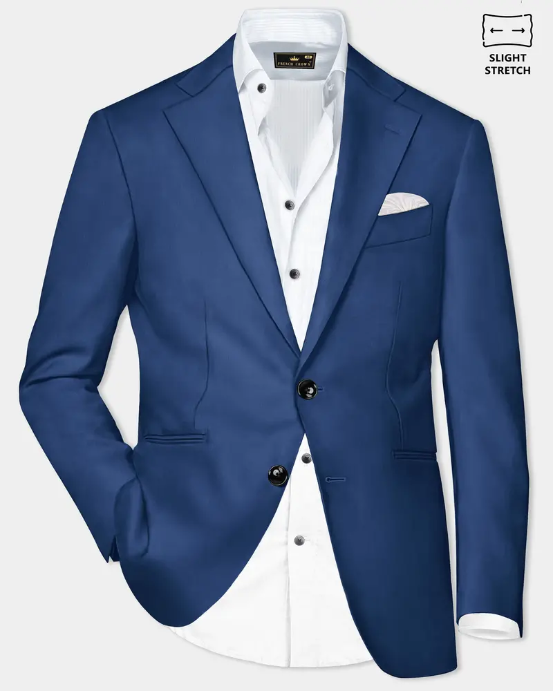 Cerulean Elite-Cobalt Blue Solid Wool Rich Single Breasted Slight Stretch Blazer 1