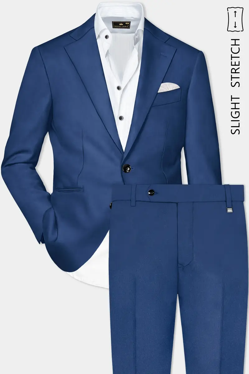 Cerulean Elite-Cobalt Blue Solid Wool Rich Single Breasted Slight Stretch Suit 2