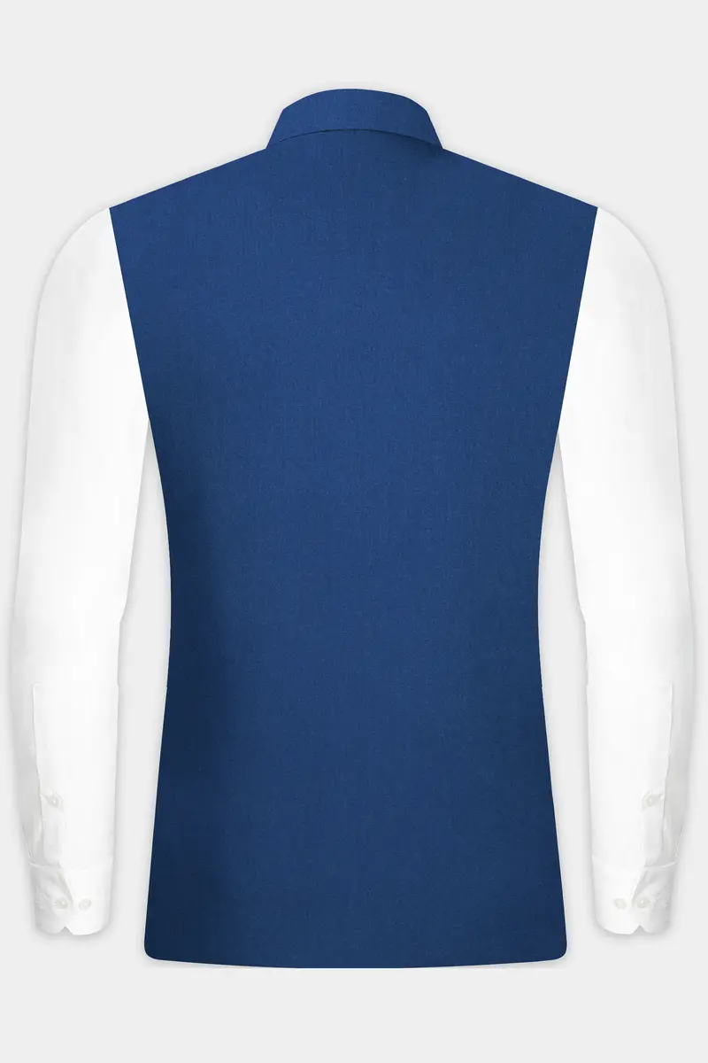 Cerulean Elite-Cobalt Blue Solid Wool Rich Slight Stretch Nehru Jacket 4