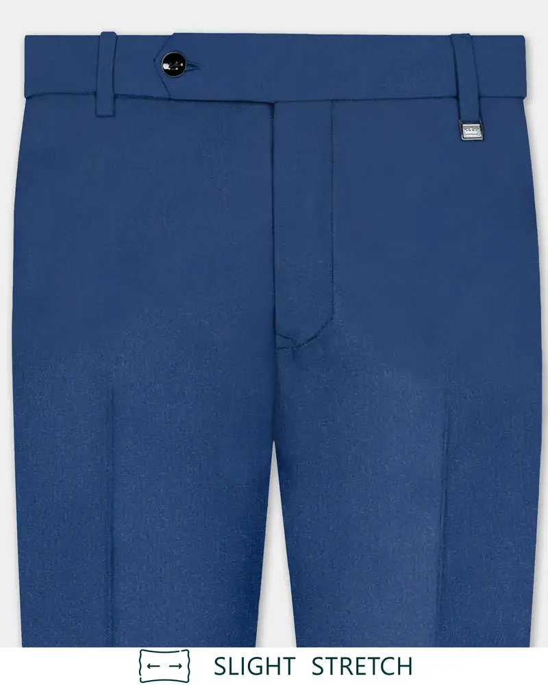 Cerulean Elite-Cobalt Blue Solid Wool Rich Slight Stretch Waistband Pant 1